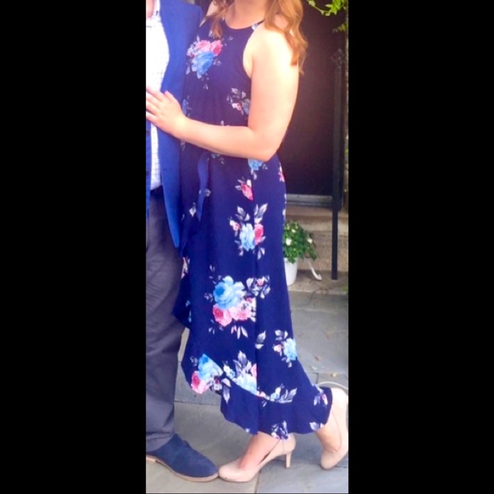 High-Low Midi Floral Dress | Navy Blue | Racerback | Small